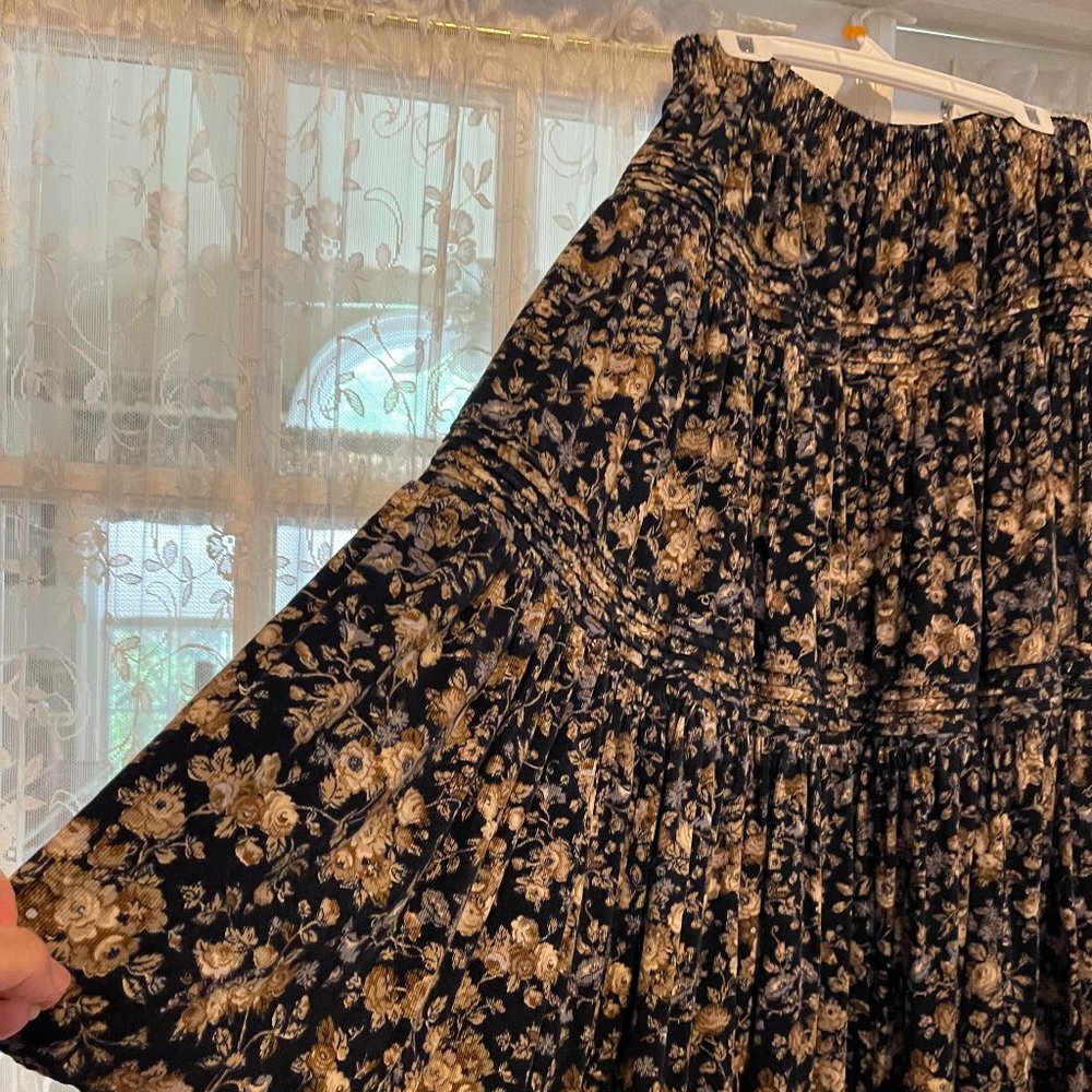 Laura Ashley 3-Tier Floral Blue Corduroy Skirt, Women's XL